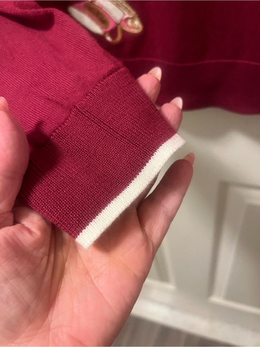 Talbots Women’s Medium Burgundy Tea Cup Embroidered Novelty Sweater Long Sleeve - Picture 7 of 11